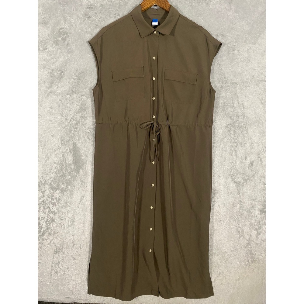 Old Navy Shirt Dress Sz M Reishi Brown‎ Sleeveless Utility Midi Slit Preppy Work